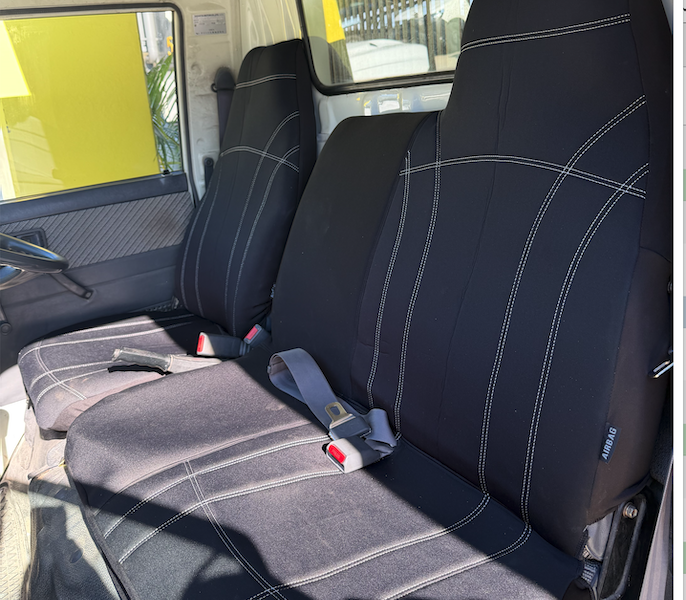 Daihatsu Delta Neoprene seat covers Neoprene seat covers fitted to a Daihatsu Delta