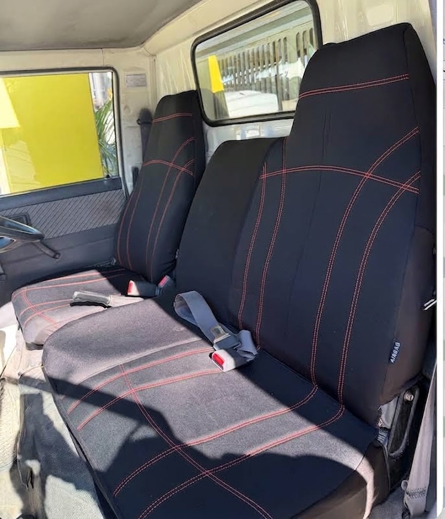 Daihatsu Delta Neoprene seat covers Neoprene seat covers fitted to a Daihatsu Delta