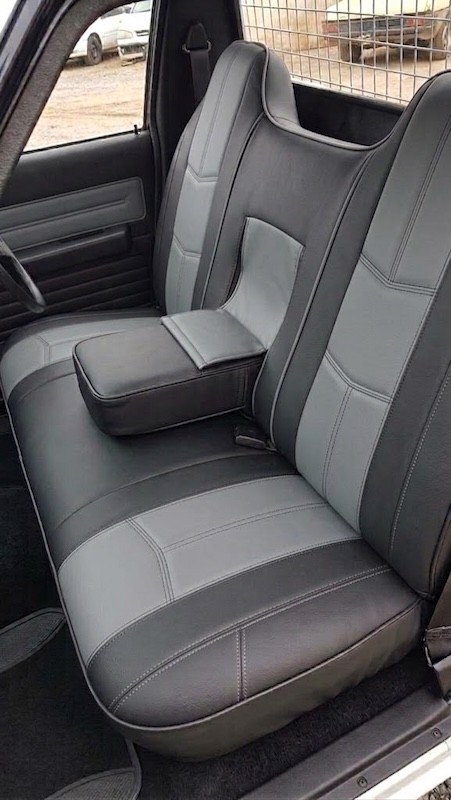 Seat covers fitted to a Holden Kingswood
