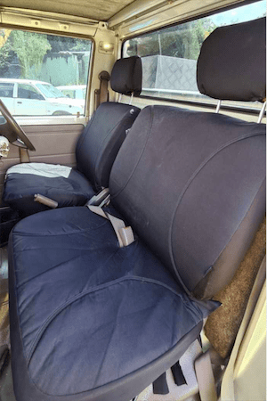 Toyota Landcruiser Troop Carrier Poly Canvas seat covers Poly Canvas seat covers fitted to a Toyota Landcruiser Troop Carrier