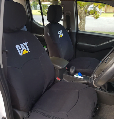 Caterpillar Canvas seat covers fitted to a Holden Commodore Ute