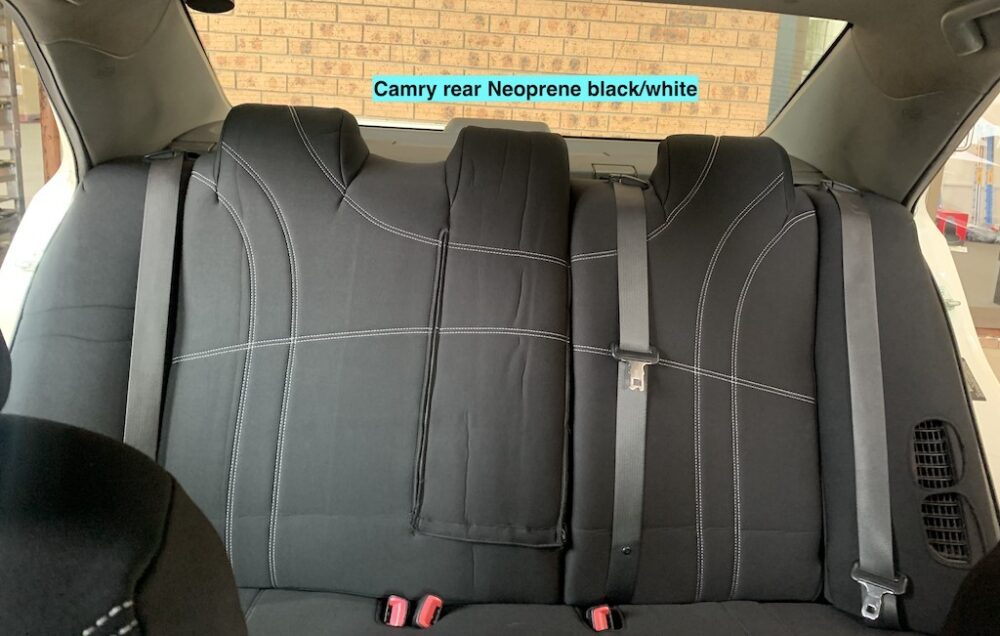 Neoprene seat covers fitted to a Toyota Camry