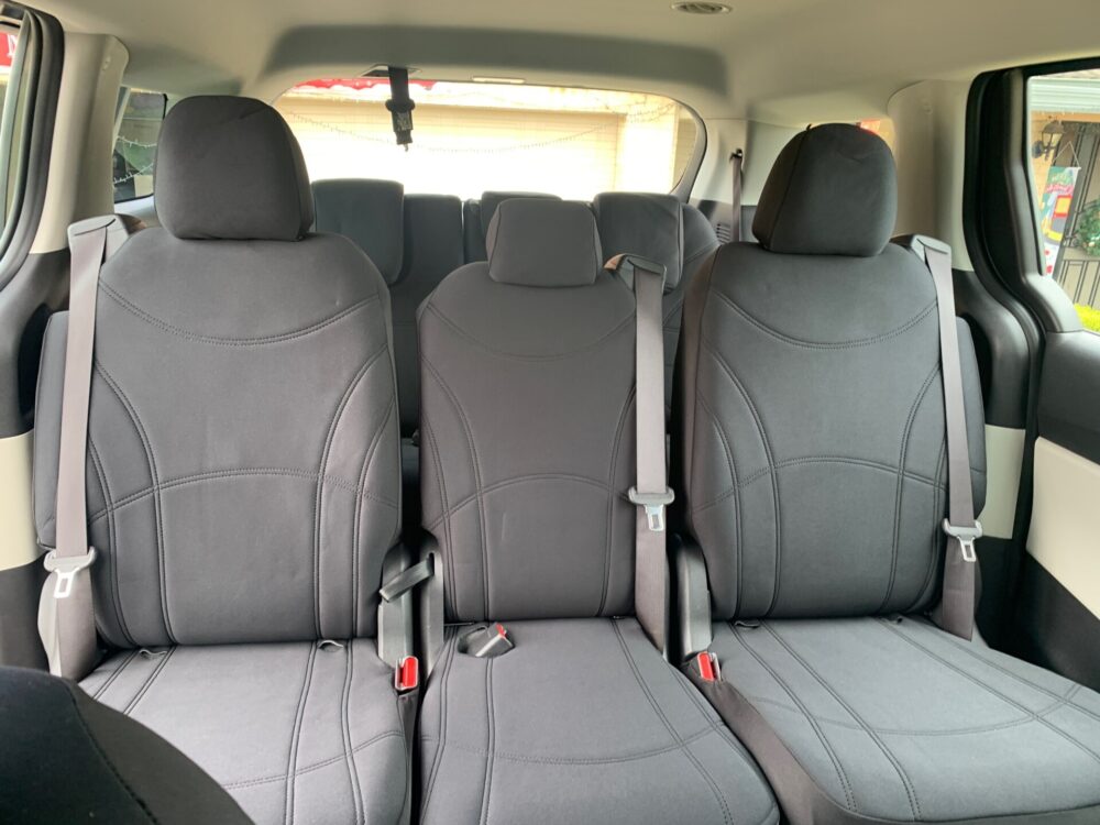 Kia Carnival Neoprene seat covers Neoprene seat covers fitted to a Kia Carnival