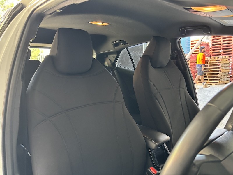 Neoprene seat covers fitted to a Toyota Corolla