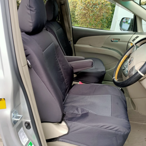 Seat covers fitted to a Toyota Estima