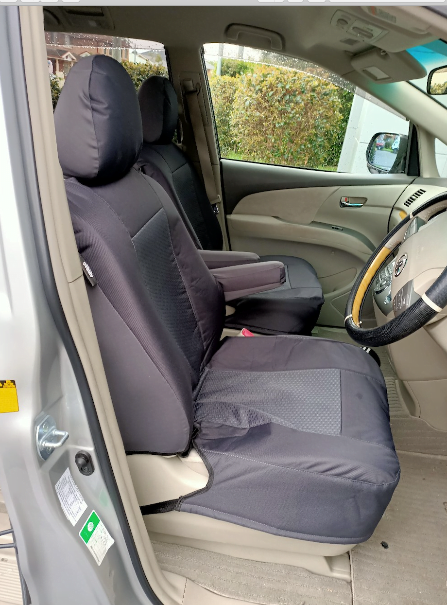 Seat covers fitted to a Toyota Estima