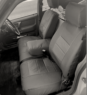 Waterproof Jacquard seat covers fitted to a Ford Falcon