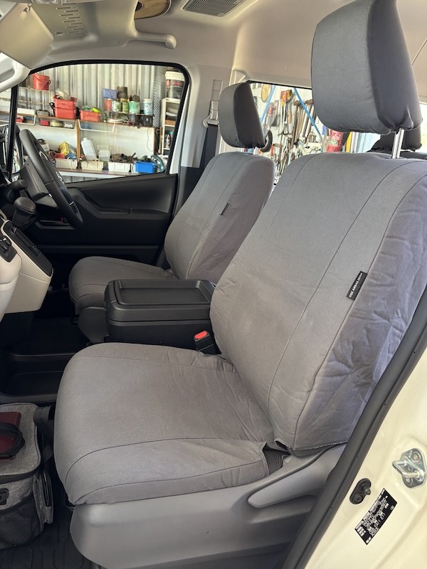Toyota Hiace seat covers Seat covers fitted to a Toyota Hiace
