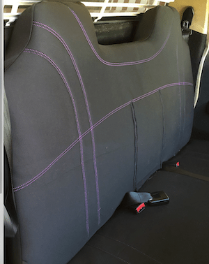 Neoprene seat covers fitted to a Holden Kingswood