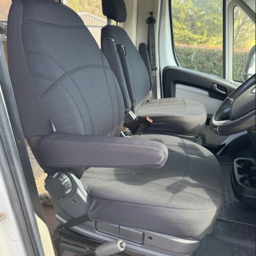 Neoprene seat covers fitted to a Fiat Ducato