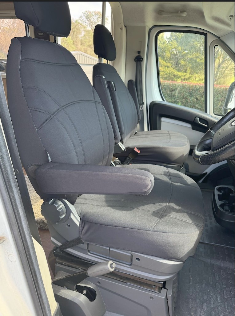 Neoprene seat covers fitted to a Fiat Ducato