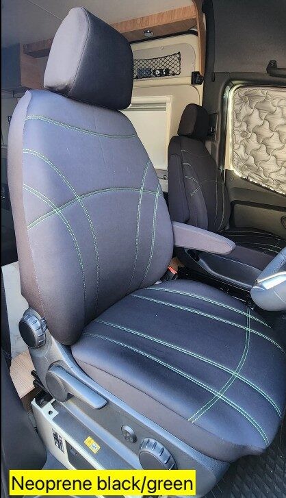 Neoprene seat covers fitted to a Mercedes Sprinter