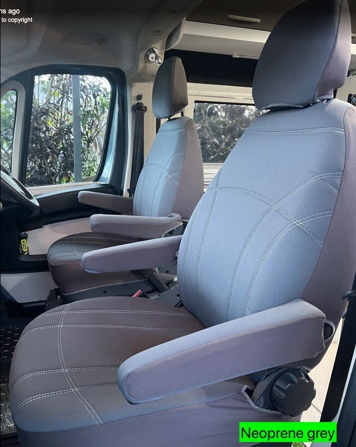 Neoprene seat covers fitted to a Fiat Ducato
