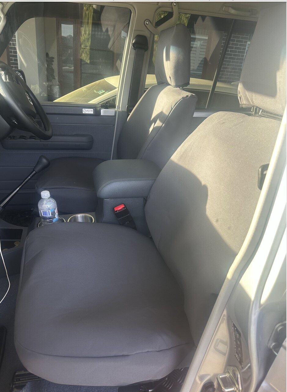 Toyota Landcruiser Ute seat covers Seat covers fitted to a Toyota Landcruiser Ute