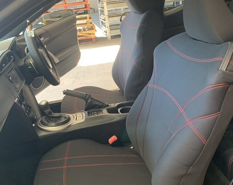 Neoprene seat covers fitted to a Toyota 86
