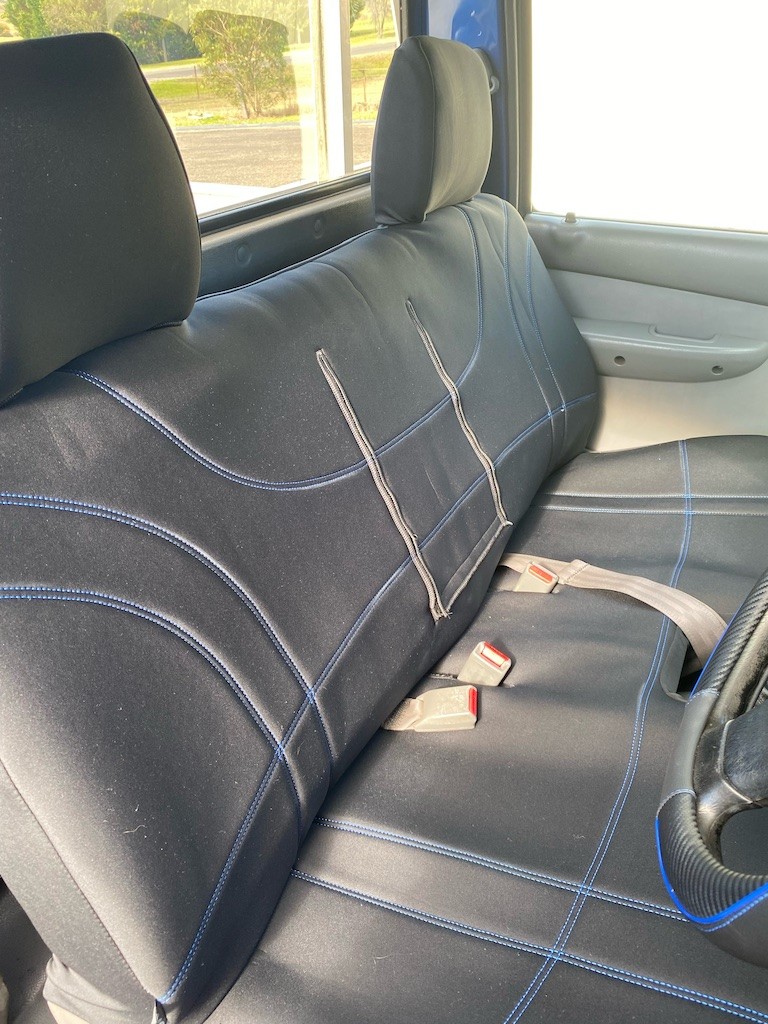 Neoprene seat covers fitted to a Ford Courier