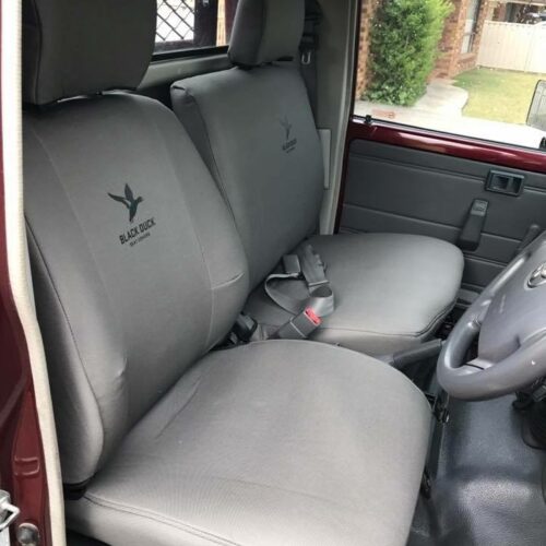 Toyota Landcruiser Troop Carrier Black Duck Canvas seat covers Black Duck Canvas seat covers fitted to a Toyota Landcruiser Troop Carrier