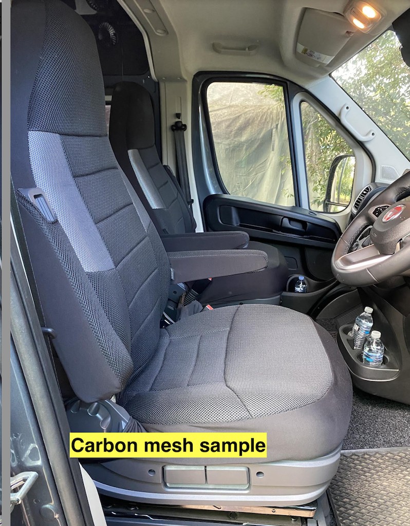 Seat covers fitted to a Fiat Ducato