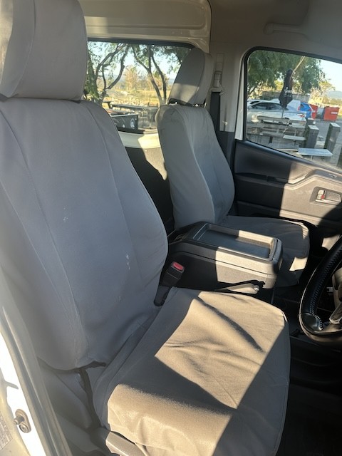 Toyota Hiace seat covers Seat covers fitted to a Toyota Hiace