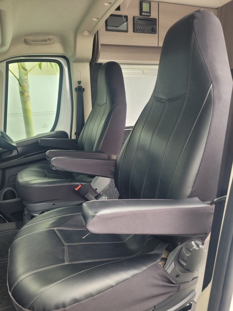 Seat covers fitted to a Fiat Ducato