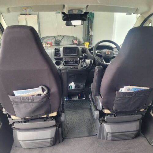 Seat covers fitted to a Fiat Ducato