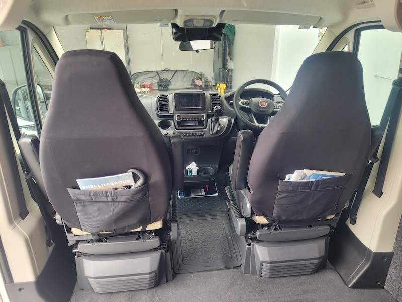 Seat covers fitted to a Fiat Ducato