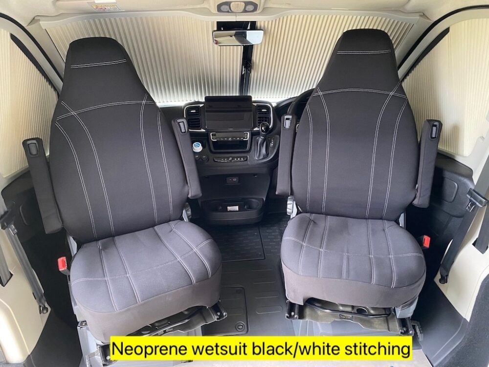 Neoprene seat covers fitted to a Fiat Ducato