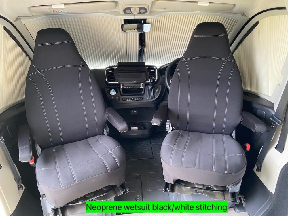 Neoprene seat covers fitted to a Fiat Ducato
