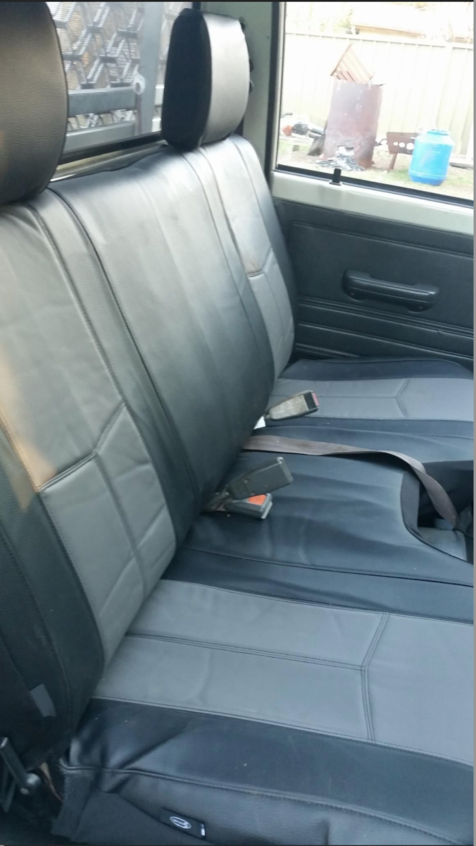 Seat covers fitted to a Ford Courier