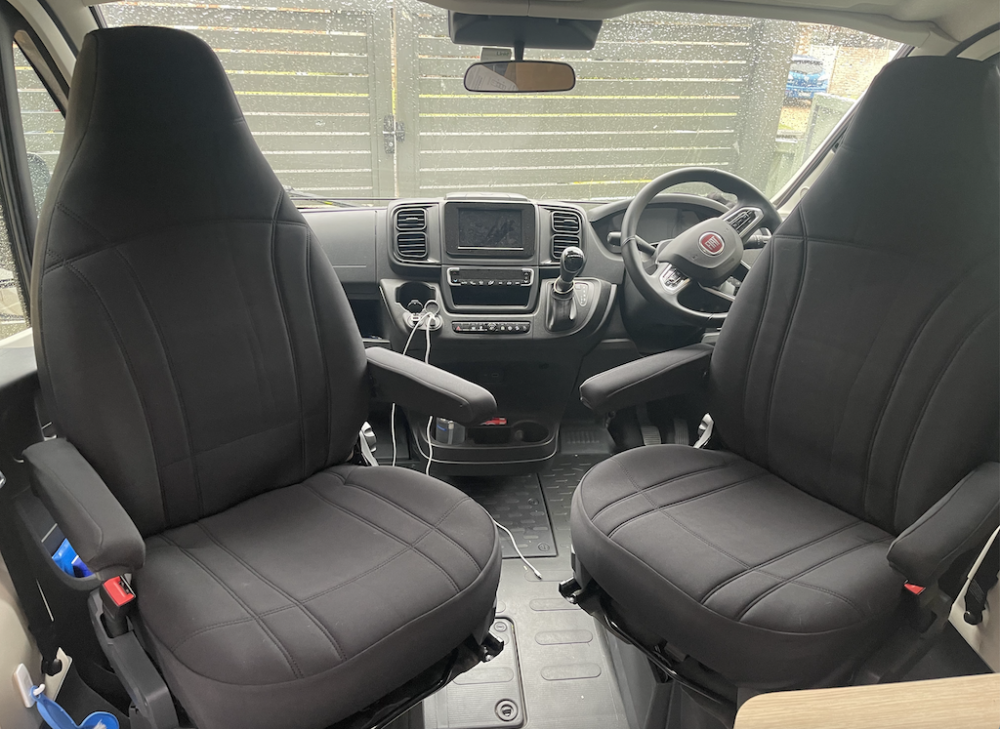 Neoprene seat covers fitted to a Fiat Ducato