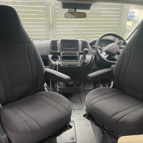 Neoprene seat covers fitted to a Fiat Ducato
