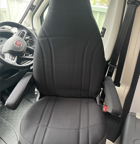 Neoprene seat covers fitted to a Fiat Ducato