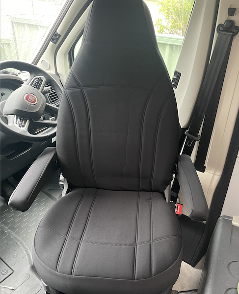 Neoprene seat covers fitted to a Fiat Ducato
