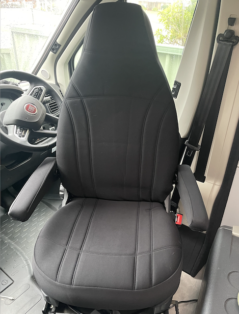 Neoprene seat covers fitted to a Fiat Ducato