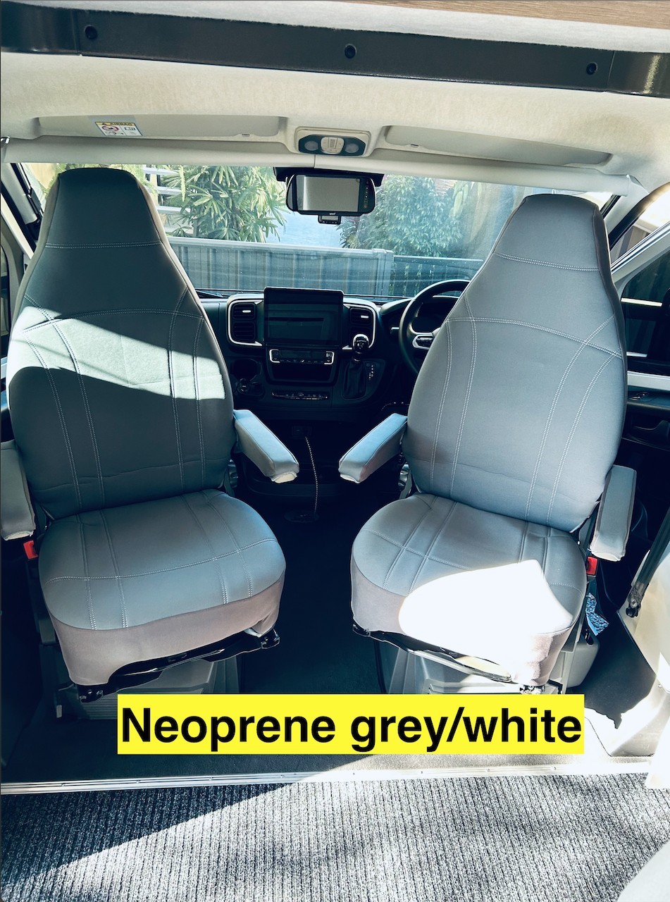 Neoprene seat covers fitted to a Fiat Ducato