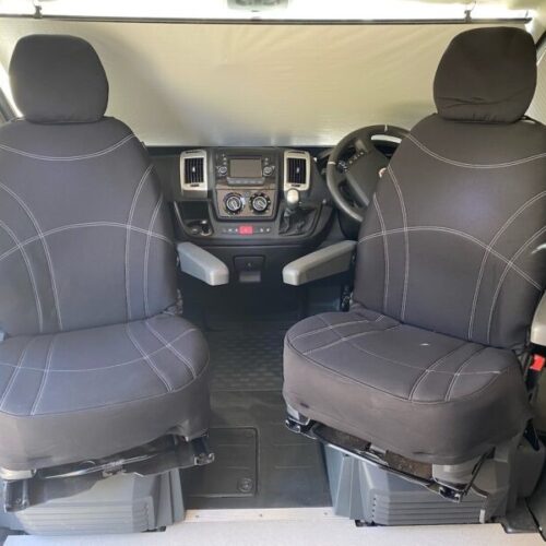 Neoprene seat covers fitted to a Fiat Ducato