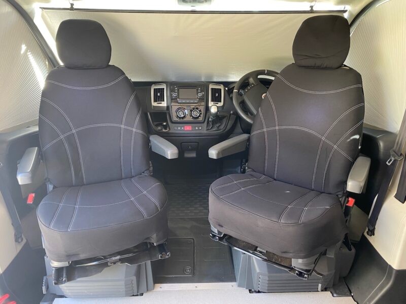 Neoprene seat covers fitted to a Fiat Ducato