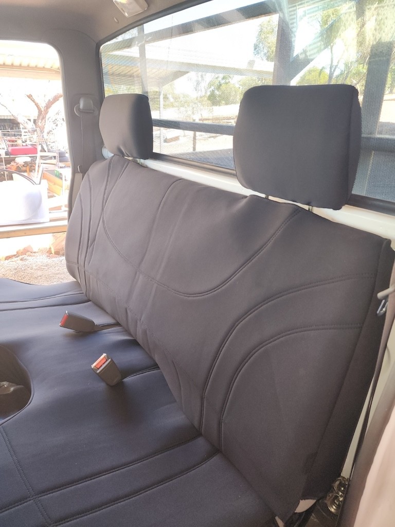 Neoprene seat covers fitted to a Ford Courier