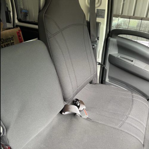 Mitsubishi Fuso Canter Neoprene seat covers Neoprene seat covers fitted to a Mitsubishi Fuso Canter