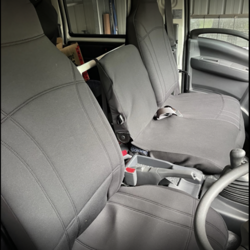 Mitsubishi Fuso Canter Neoprene seat covers Neoprene seat covers fitted to a Mitsubishi Fuso Canter