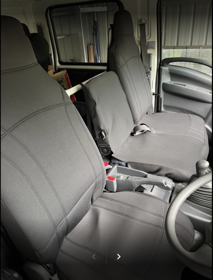 Mitsubishi Fuso Canter Neoprene seat covers Neoprene seat covers fitted to a Mitsubishi Fuso Canter