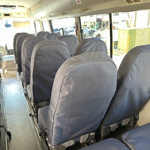 Mitsubishi Fuso Rosa Bus seat covers Seat covers fitted to a Mitsubishi Fuso Rosa Bus