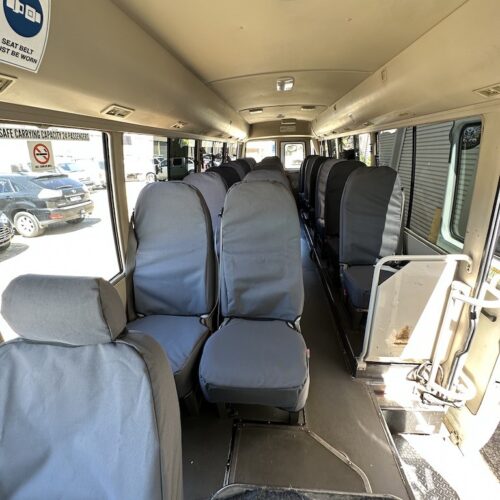 Mitsubishi Fuso Rosa Bus seat covers Seat covers fitted to a Mitsubishi Fuso Rosa Bus