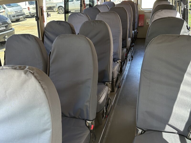 Seat covers fitted to a Mitsubishi Fuso Rosa Bus