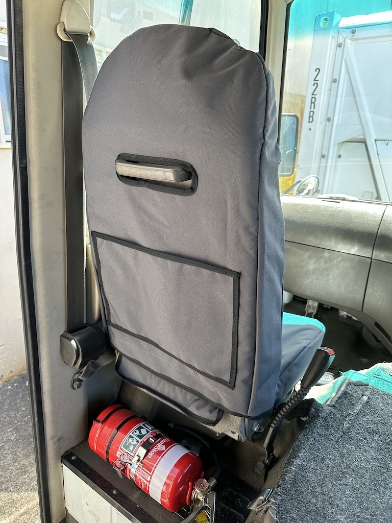 Mitsubishi Fuso Rosa Bus seat covers Seat covers fitted to a Mitsubishi Fuso Rosa Bus