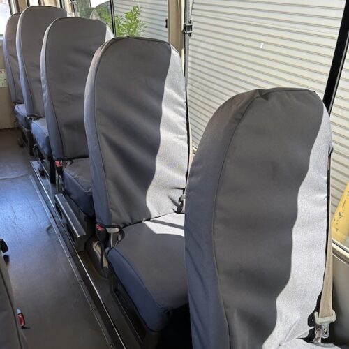 Mitsubishi Fuso Rosa Bus seat covers Seat covers fitted to a Mitsubishi Fuso Rosa Bus