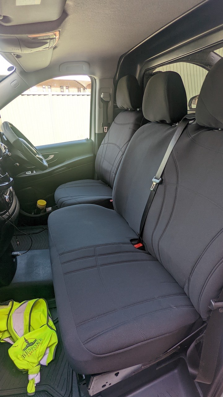 Neoprene seat covers fitted to a Mercedes Vito