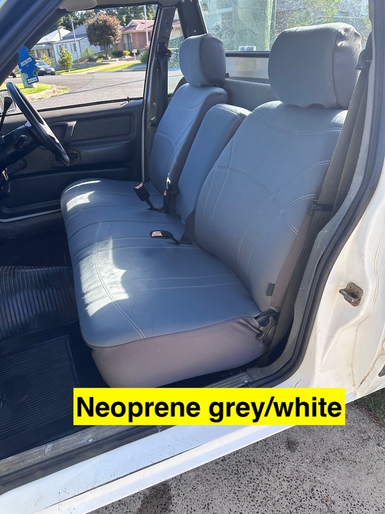 Neoprene seat covers fitted to a Ford Falcon
